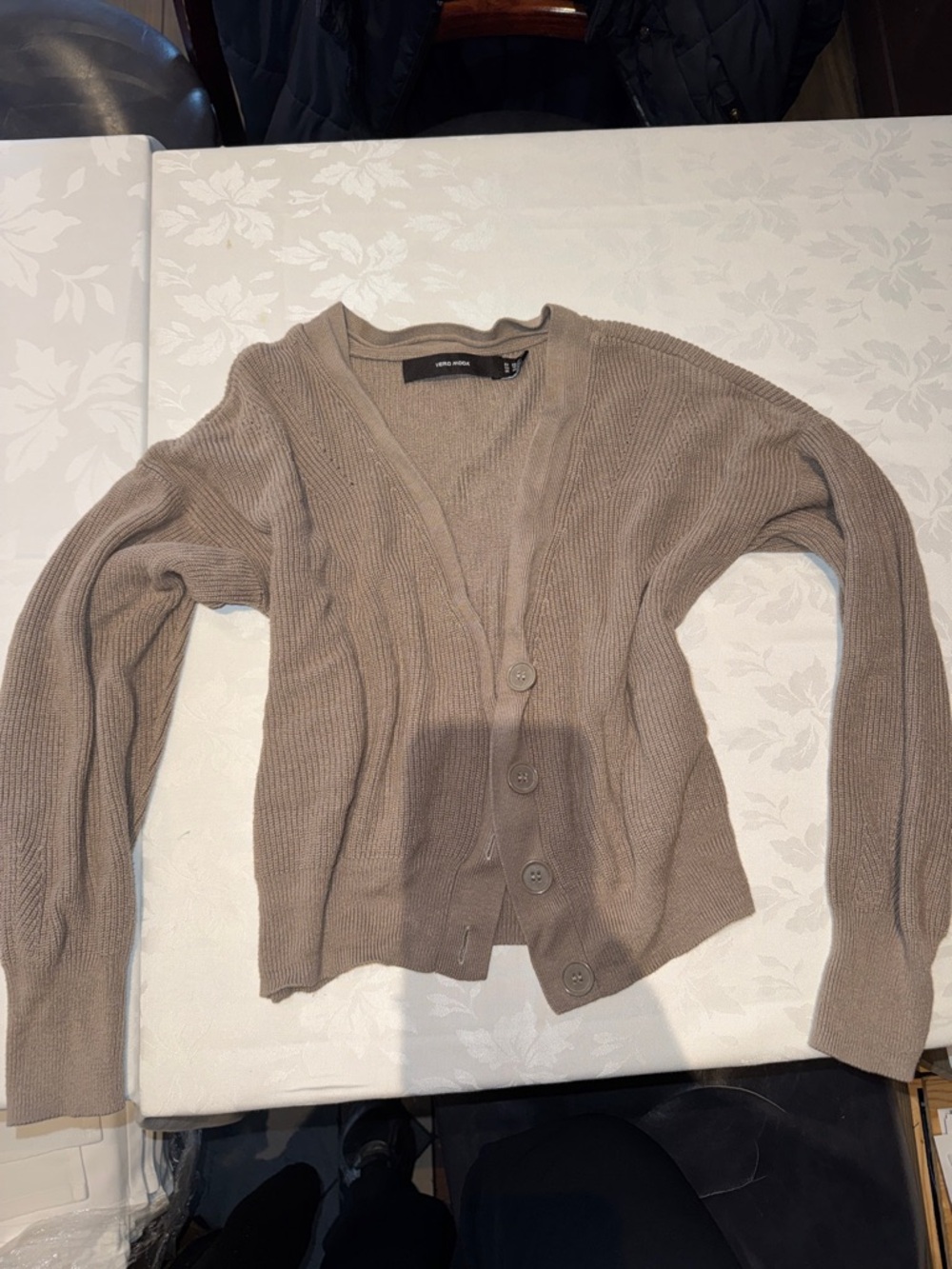 Vero Moda Taupe Ribbed Button-Front Women's Cardigan